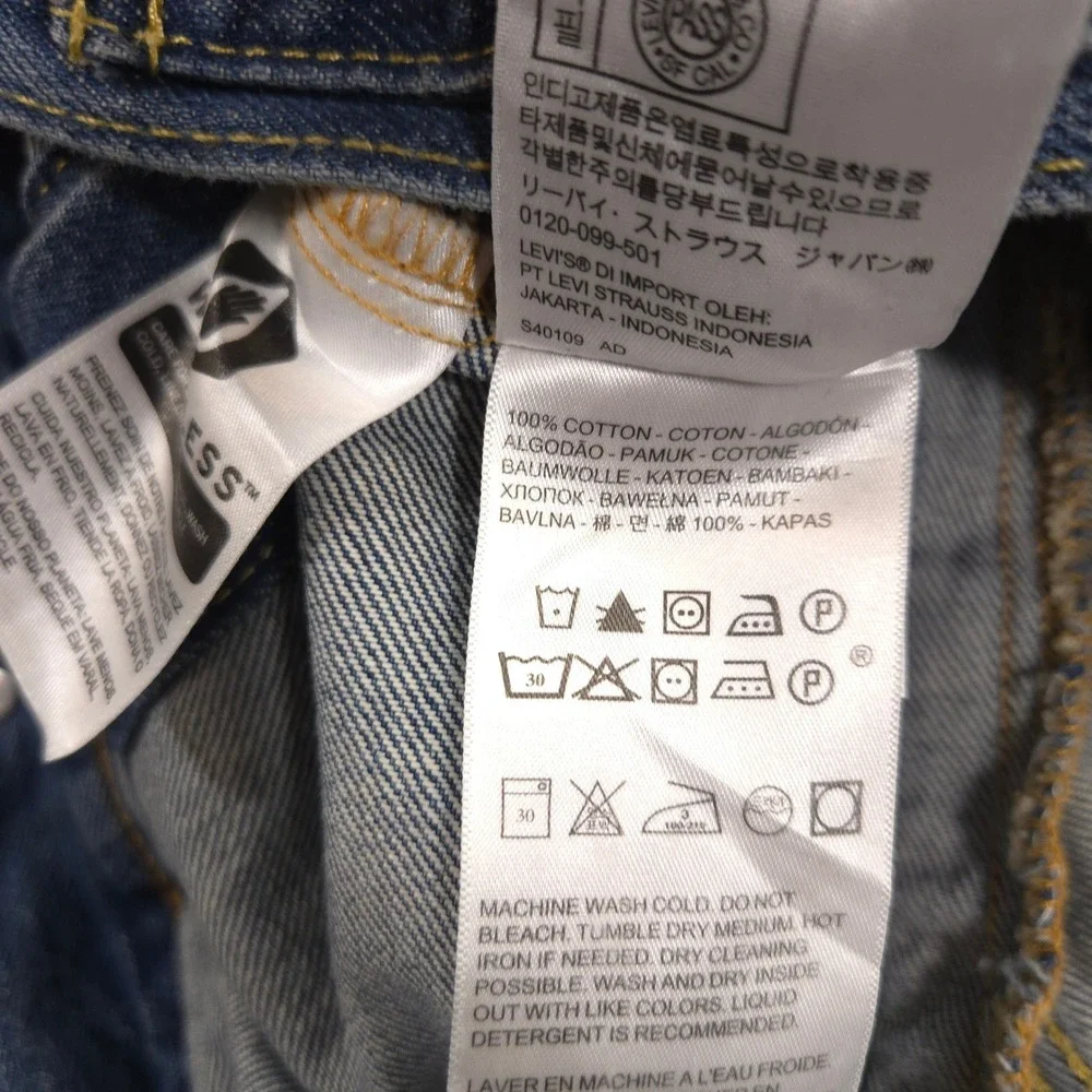 Levis‎ Trucker Jacket Mens L Blue Fort Mason Camo Patch Back Medium Wash Denim